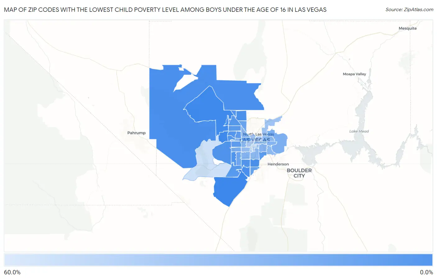 Zip Codes with the Lowest Child Poverty Level Among Boys Under the Age of 16 in Las Vegas Map