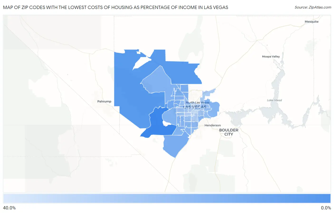 Zip Codes with the Lowest Costs of Housing as Percentage of Income in Las Vegas Map