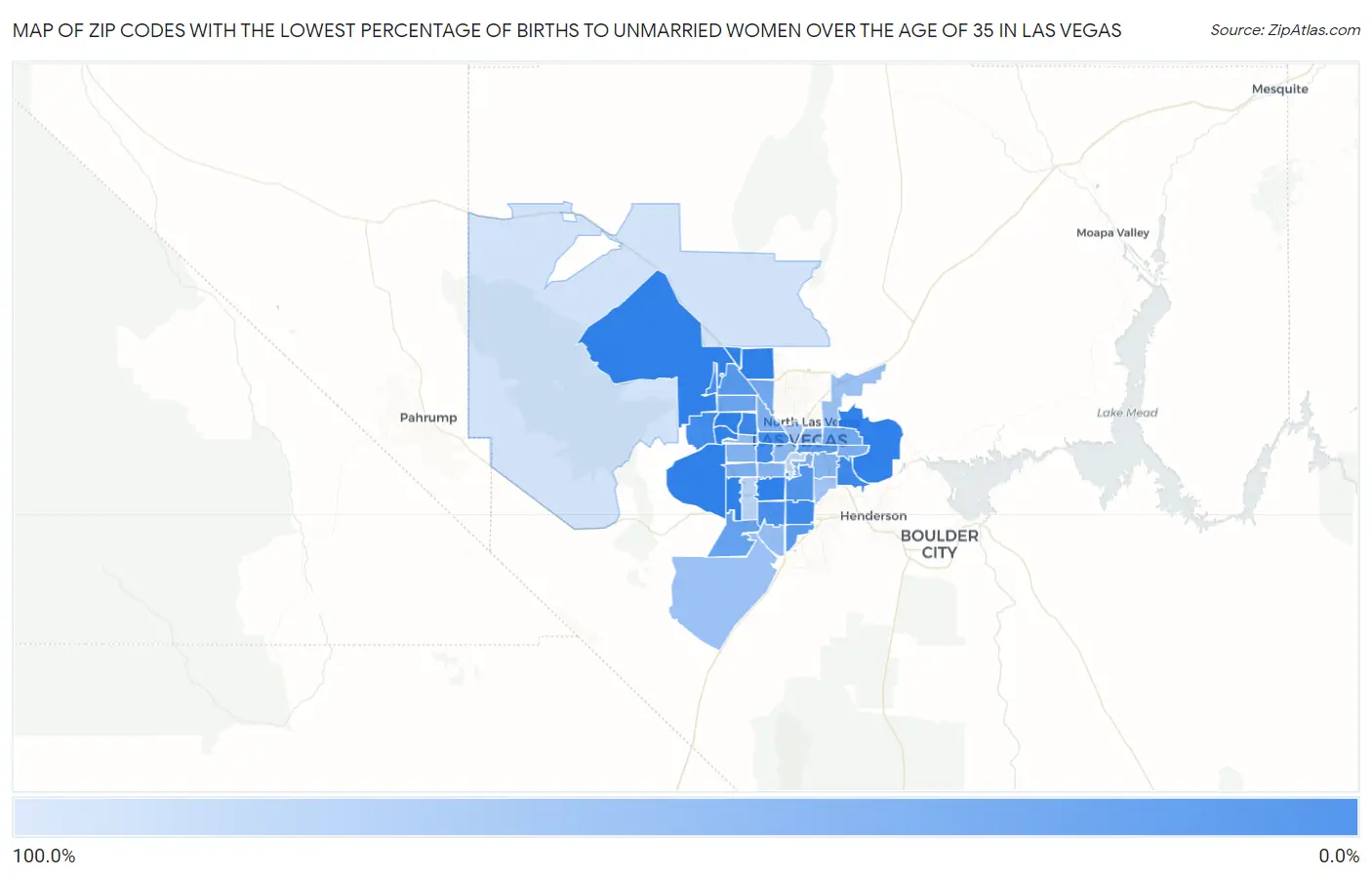 Zip Codes with the Lowest Percentage of Births to Unmarried Women over the Age of 35 in Las Vegas Map