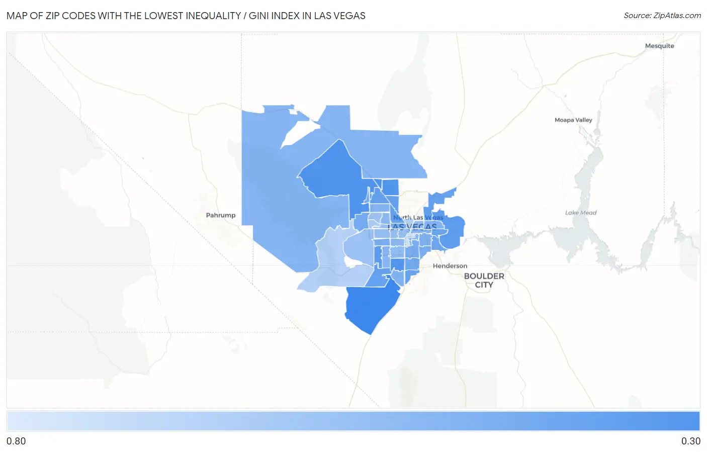 Zip Codes with the Lowest Inequality / Gini Index in Las Vegas Map