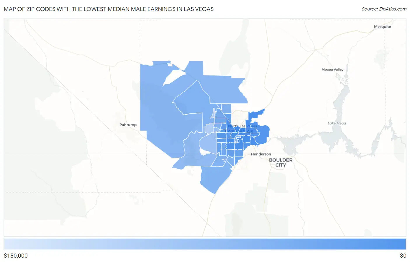 Zip Codes with the Lowest Median Male Earnings in Las Vegas Map