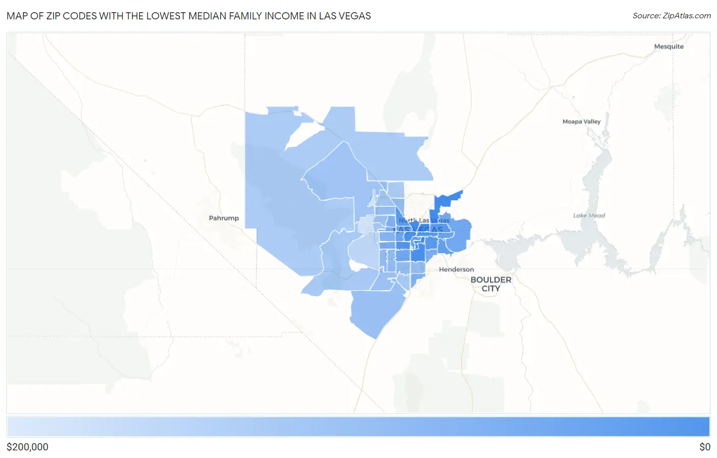 Zip Codes with the Lowest Median Family Income in Las Vegas Map