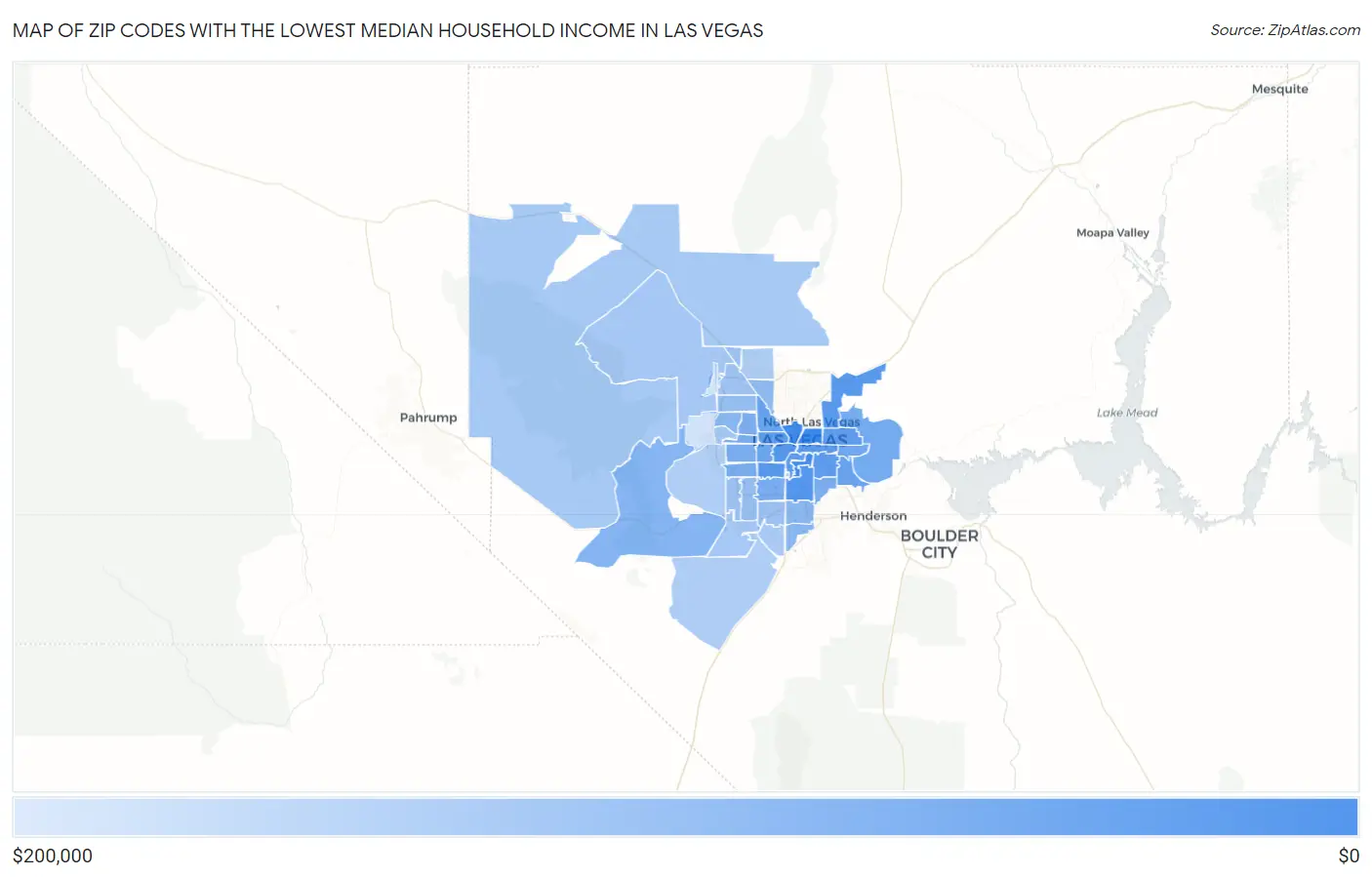 Zip Codes with the Lowest Median Household Income in Las Vegas Map
