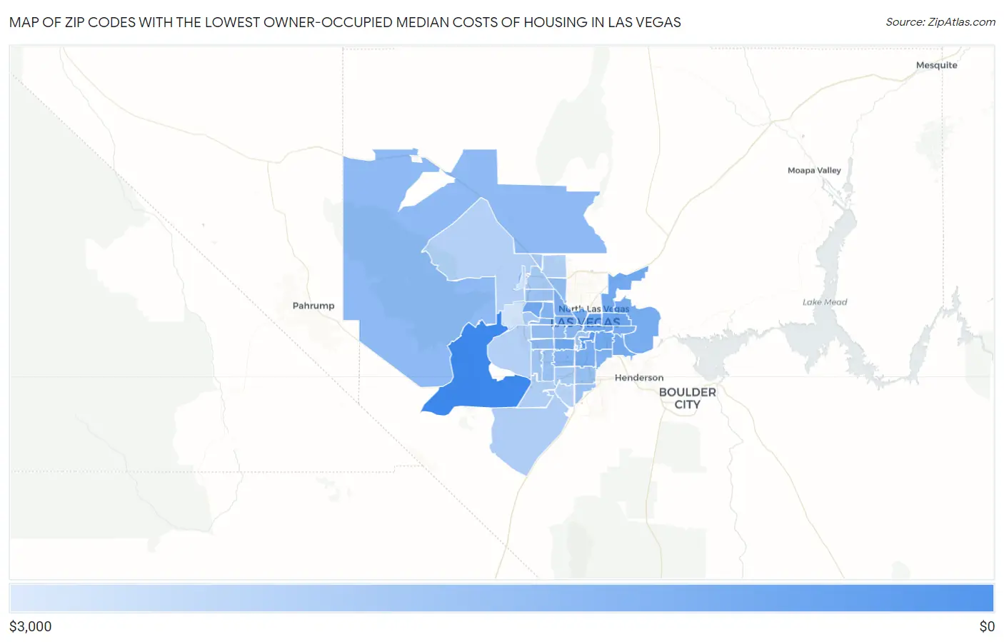 Zip Codes with the Lowest Owner-Occupied Median Costs of Housing in Las Vegas Map