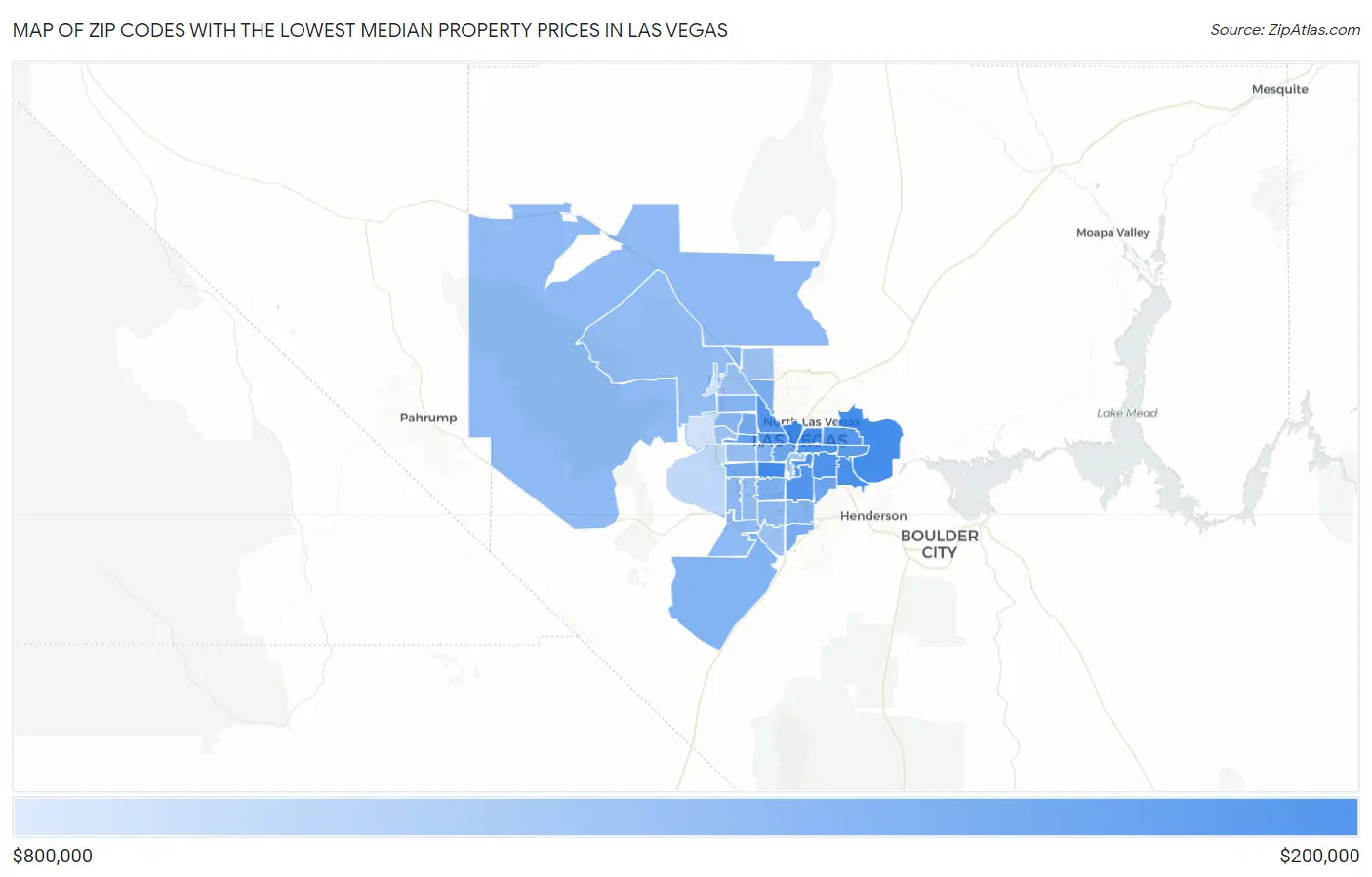Zip Codes with the Lowest Median Property Prices in Las Vegas Map