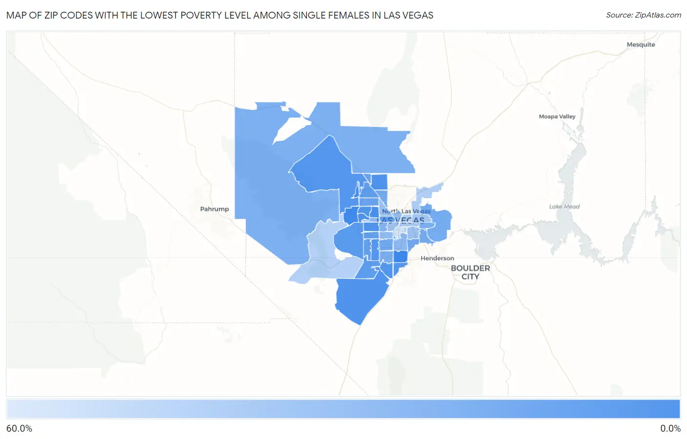Zip Codes with the Lowest Poverty Level Among Single Females in Las Vegas Map