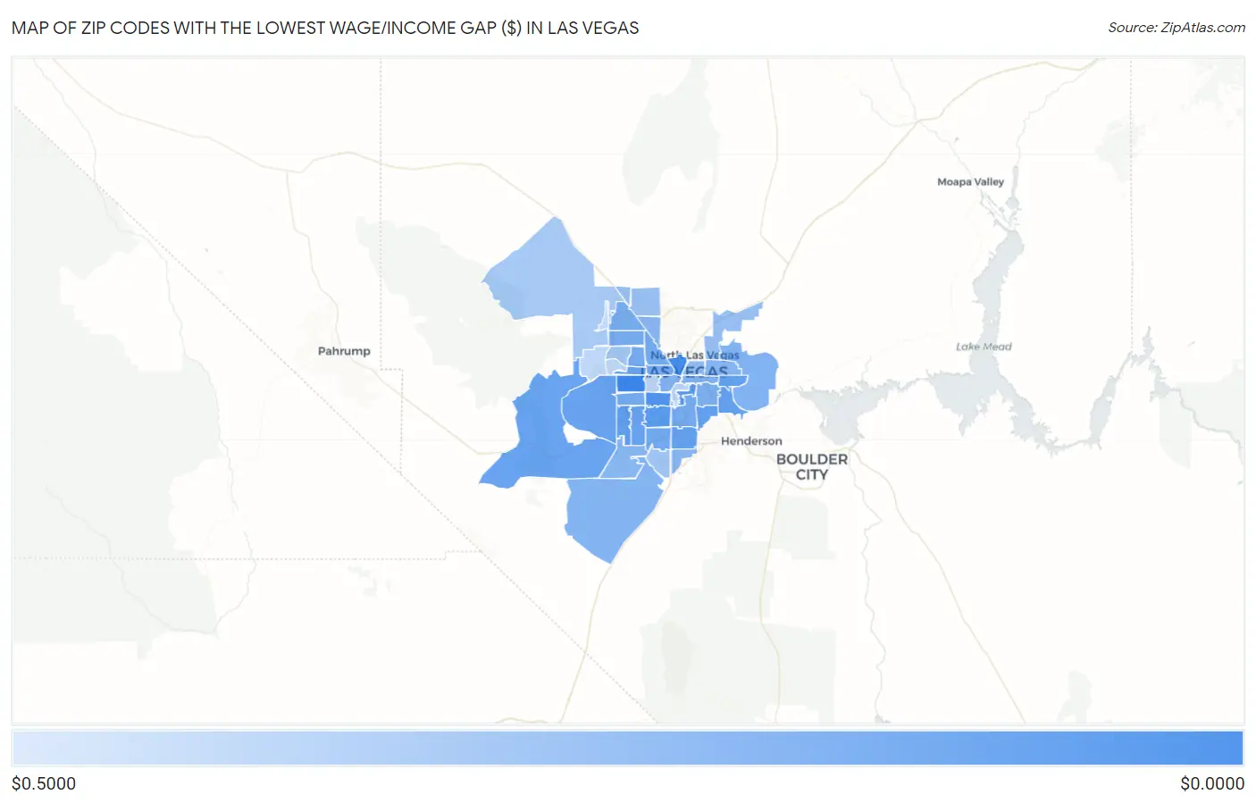 Zip Codes with the Lowest Wage/Income Gap ($) in Las Vegas Map
