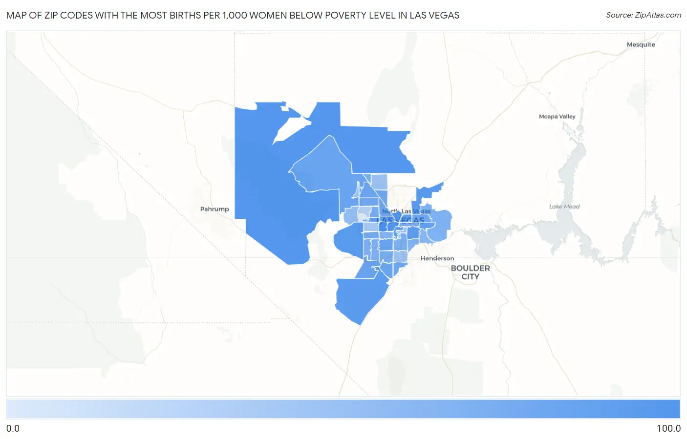 Zip Codes with the Most Births per 1,000 Women Below Poverty Level in Las Vegas Map