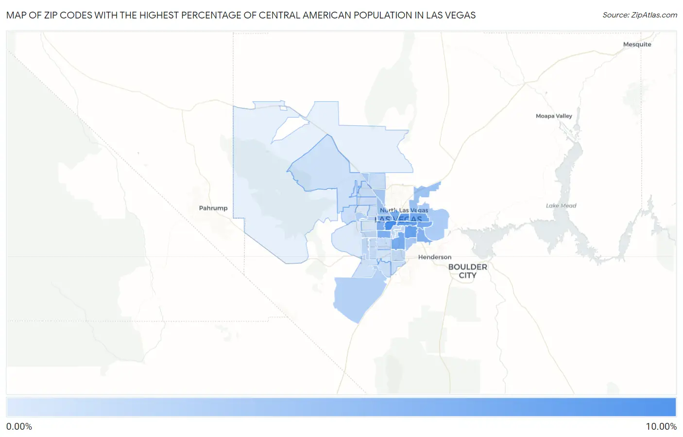 Zip Codes with the Highest Percentage of Central American Population in Las Vegas Map