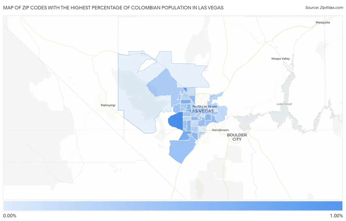 Zip Codes with the Highest Percentage of Colombian Population in Las Vegas Map