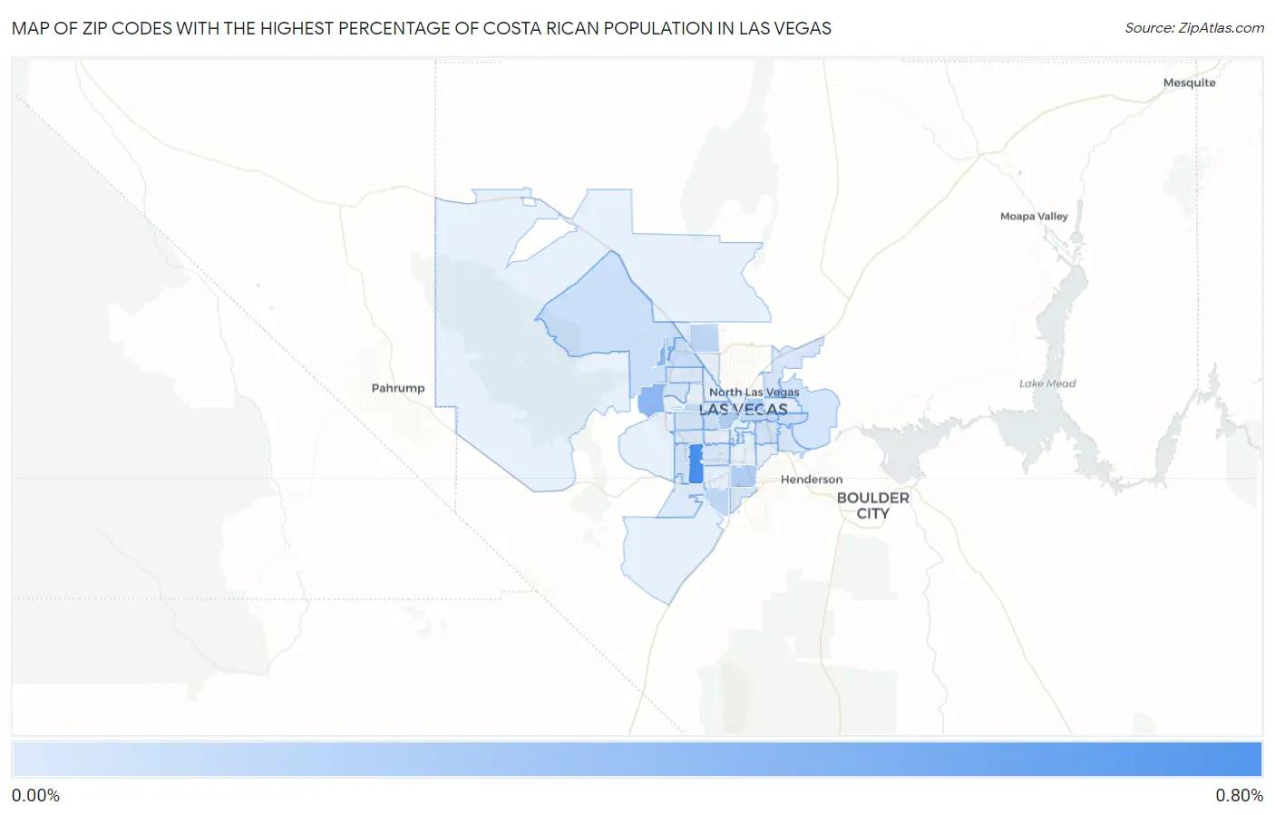 Zip Codes with the Highest Percentage of Costa Rican Population in Las Vegas Map