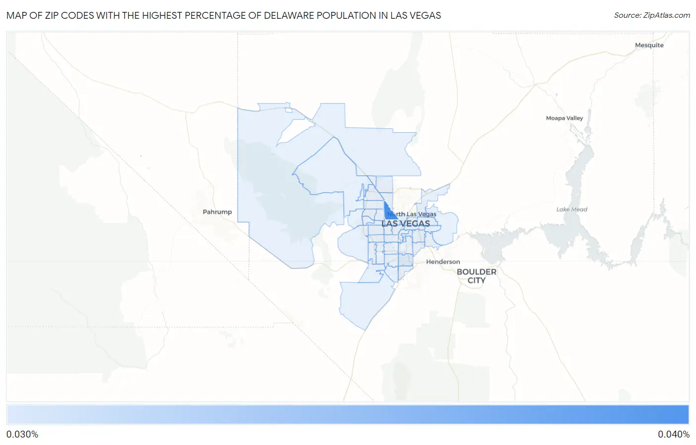 Zip Codes with the Highest Percentage of Delaware Population in Las Vegas Map