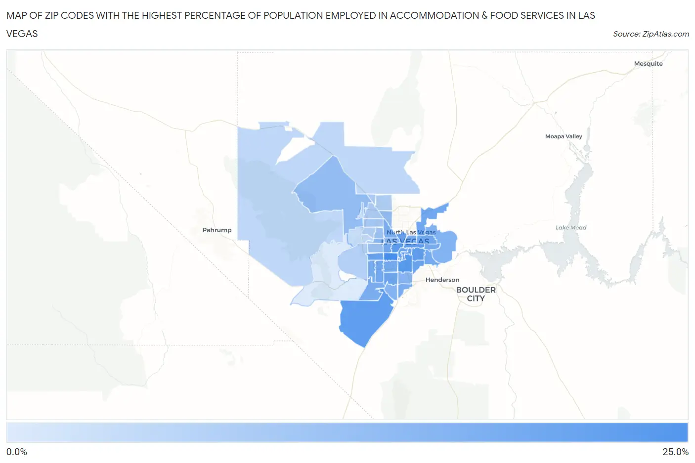 Zip Codes with the Highest Percentage of Population Employed in Accommodation & Food Services in Las Vegas Map