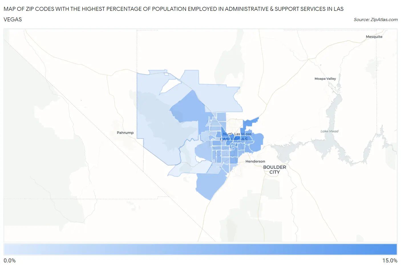 Zip Codes with the Highest Percentage of Population Employed in Administrative & Support Services in Las Vegas Map