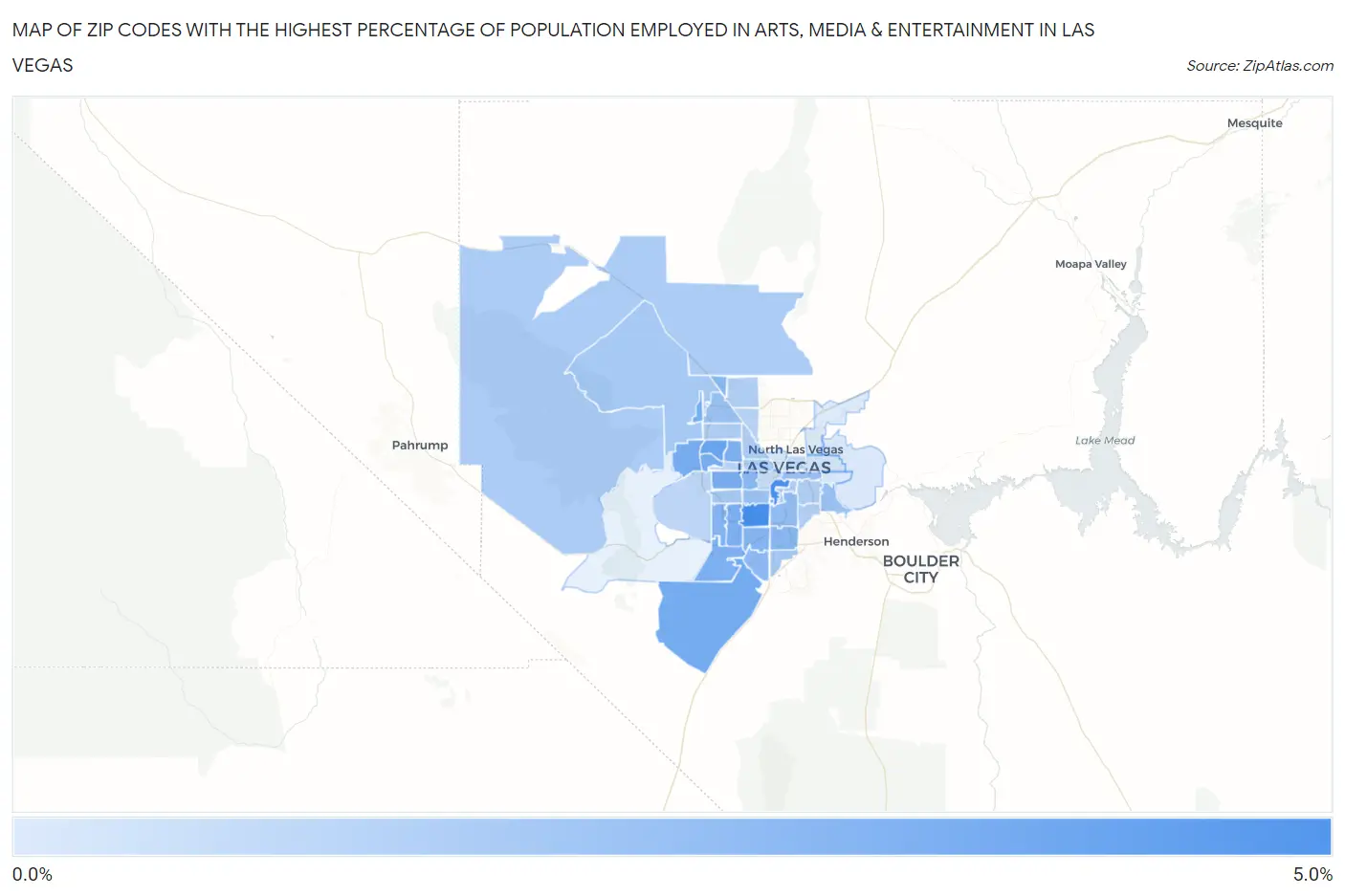 Zip Codes with the Highest Percentage of Population Employed in Arts, Media & Entertainment in Las Vegas Map