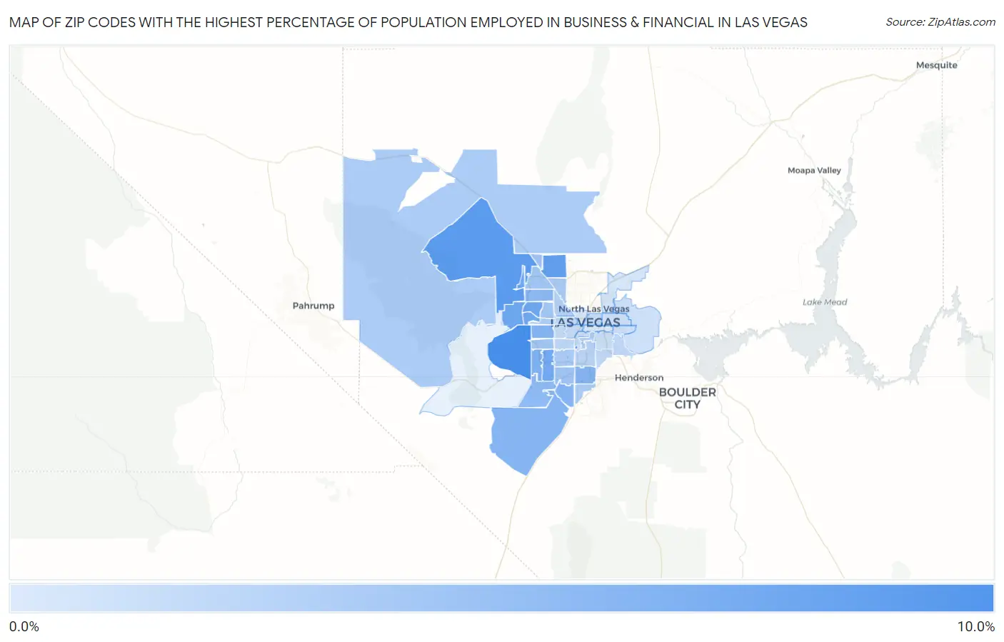 Zip Codes with the Highest Percentage of Population Employed in Business & Financial in Las Vegas Map