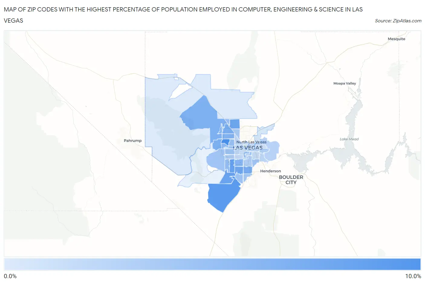 Zip Codes with the Highest Percentage of Population Employed in Computer, Engineering & Science in Las Vegas Map