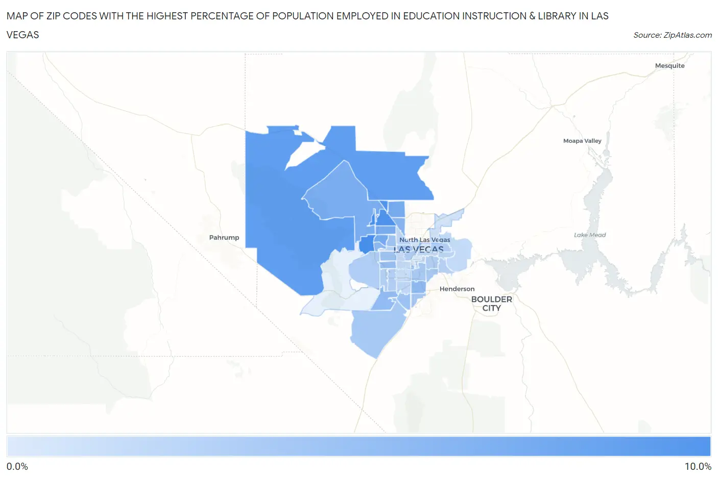 Zip Codes with the Highest Percentage of Population Employed in Education Instruction & Library in Las Vegas Map