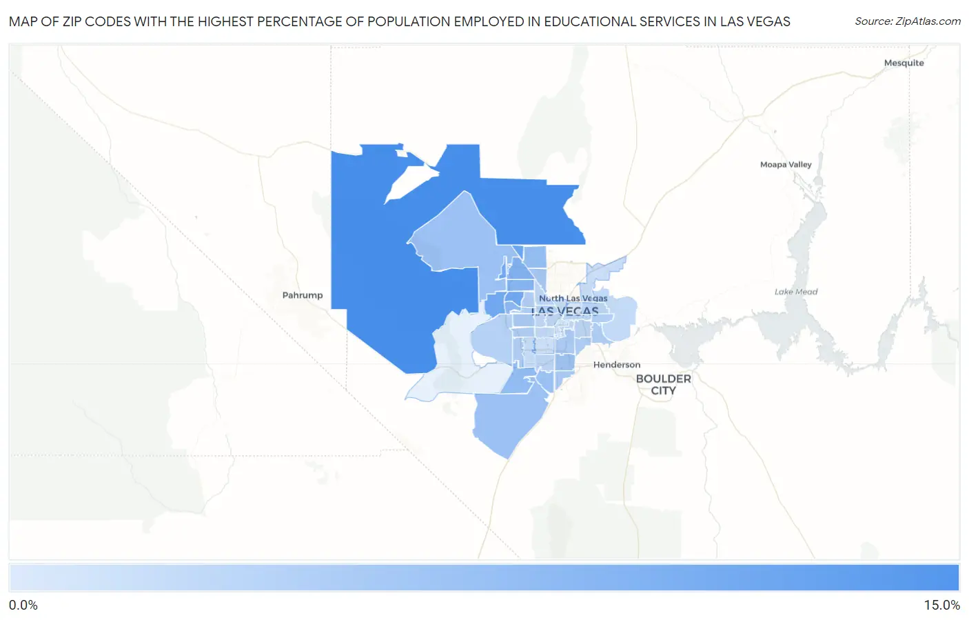 Zip Codes with the Highest Percentage of Population Employed in Educational Services in Las Vegas Map