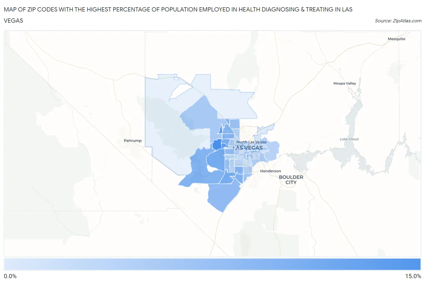 Zip Codes with the Highest Percentage of Population Employed in Health Diagnosing & Treating in Las Vegas Map