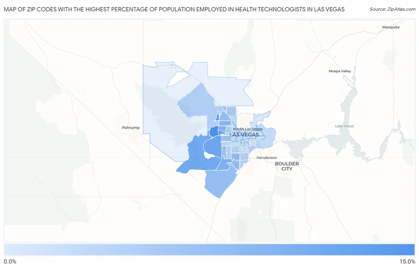 Zip Codes with the Highest Percentage of Population Employed in Health Technologists in Las Vegas Map