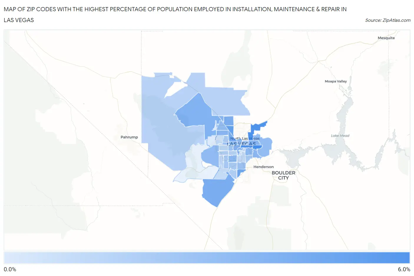 Zip Codes with the Highest Percentage of Population Employed in Installation, Maintenance & Repair in Las Vegas Map