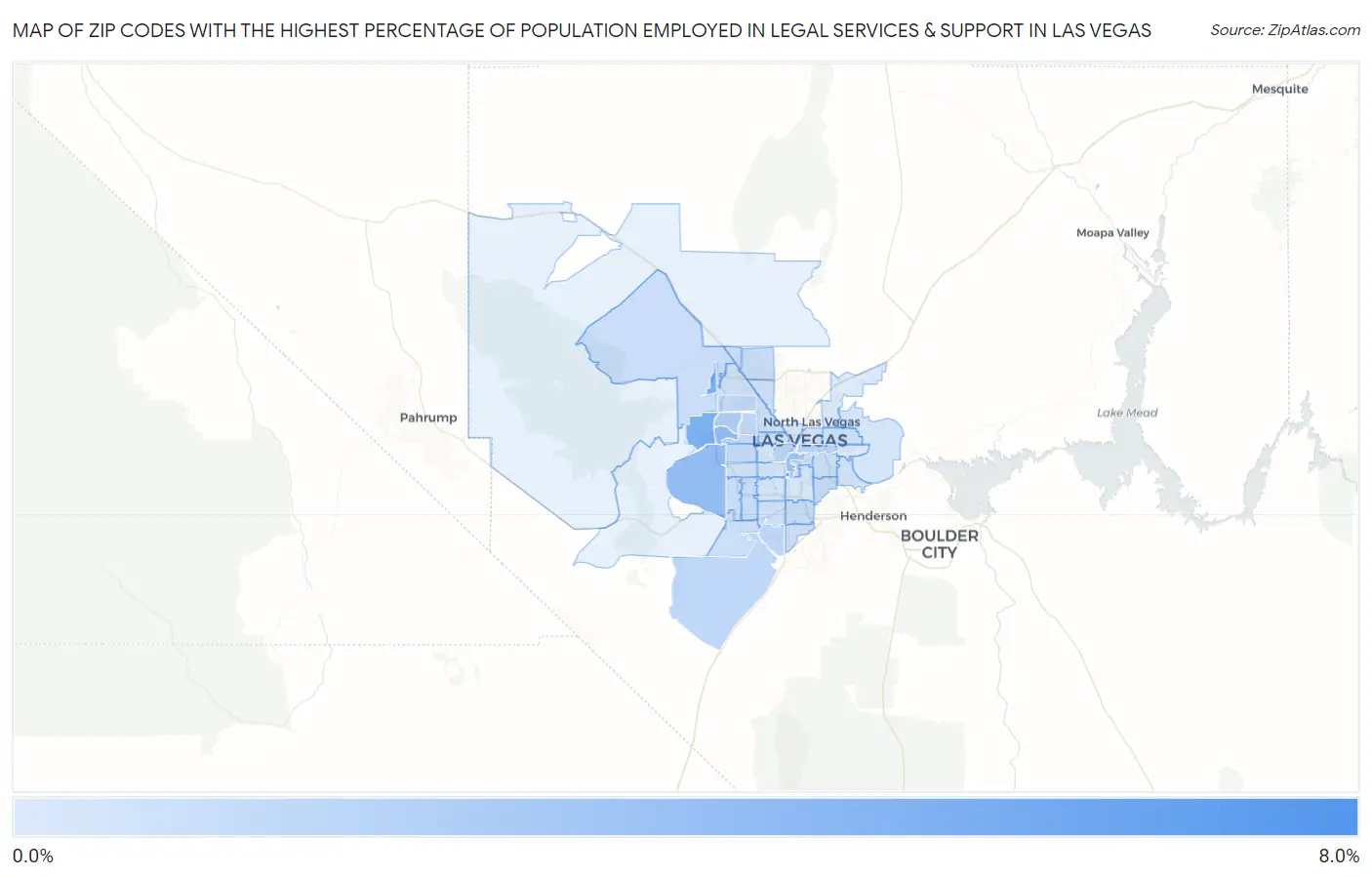 Zip Codes with the Highest Percentage of Population Employed in Legal Services & Support in Las Vegas Map
