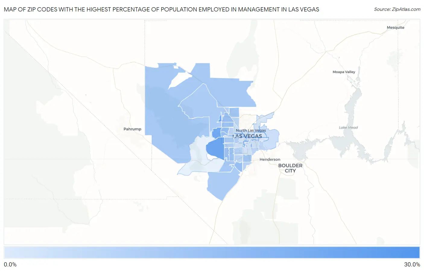 Zip Codes with the Highest Percentage of Population Employed in Management in Las Vegas Map