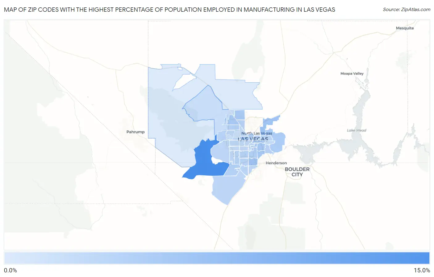 Zip Codes with the Highest Percentage of Population Employed in Manufacturing in Las Vegas Map