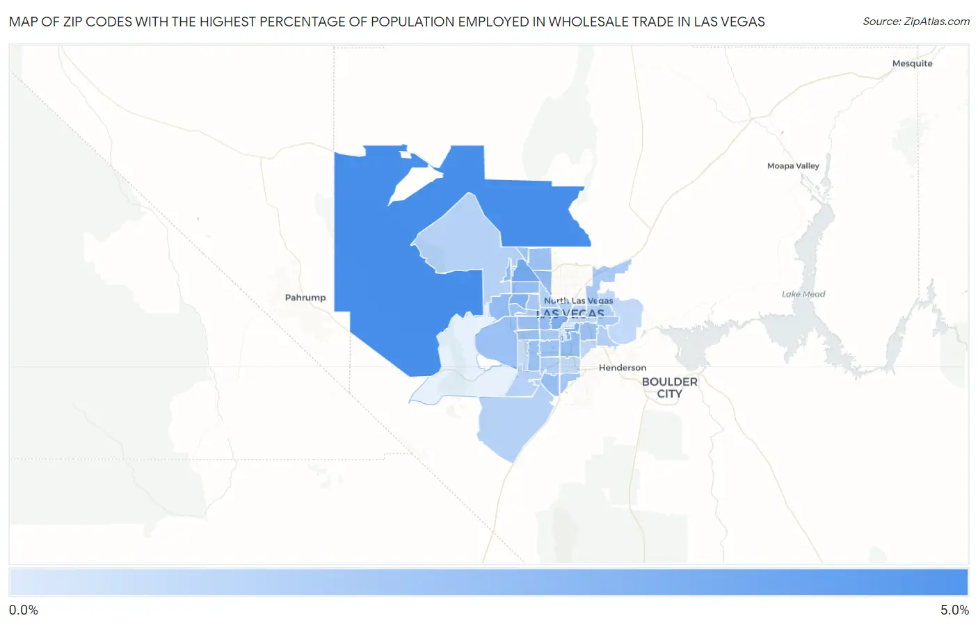 Zip Codes with the Highest Percentage of Population Employed in Wholesale Trade in Las Vegas Map