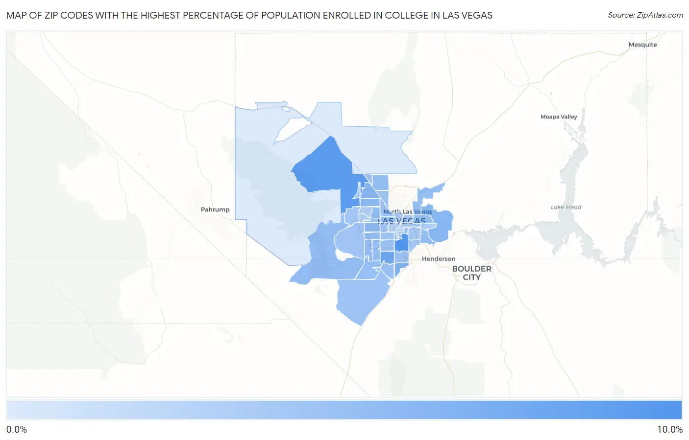 Zip Codes with the Highest Percentage of Population Enrolled in College in Las Vegas Map