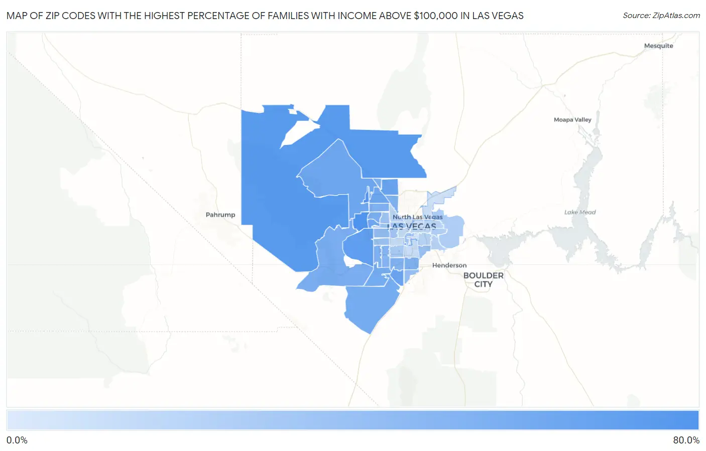 Zip Codes with the Highest Percentage of Families with Income Above $100,000 in Las Vegas Map