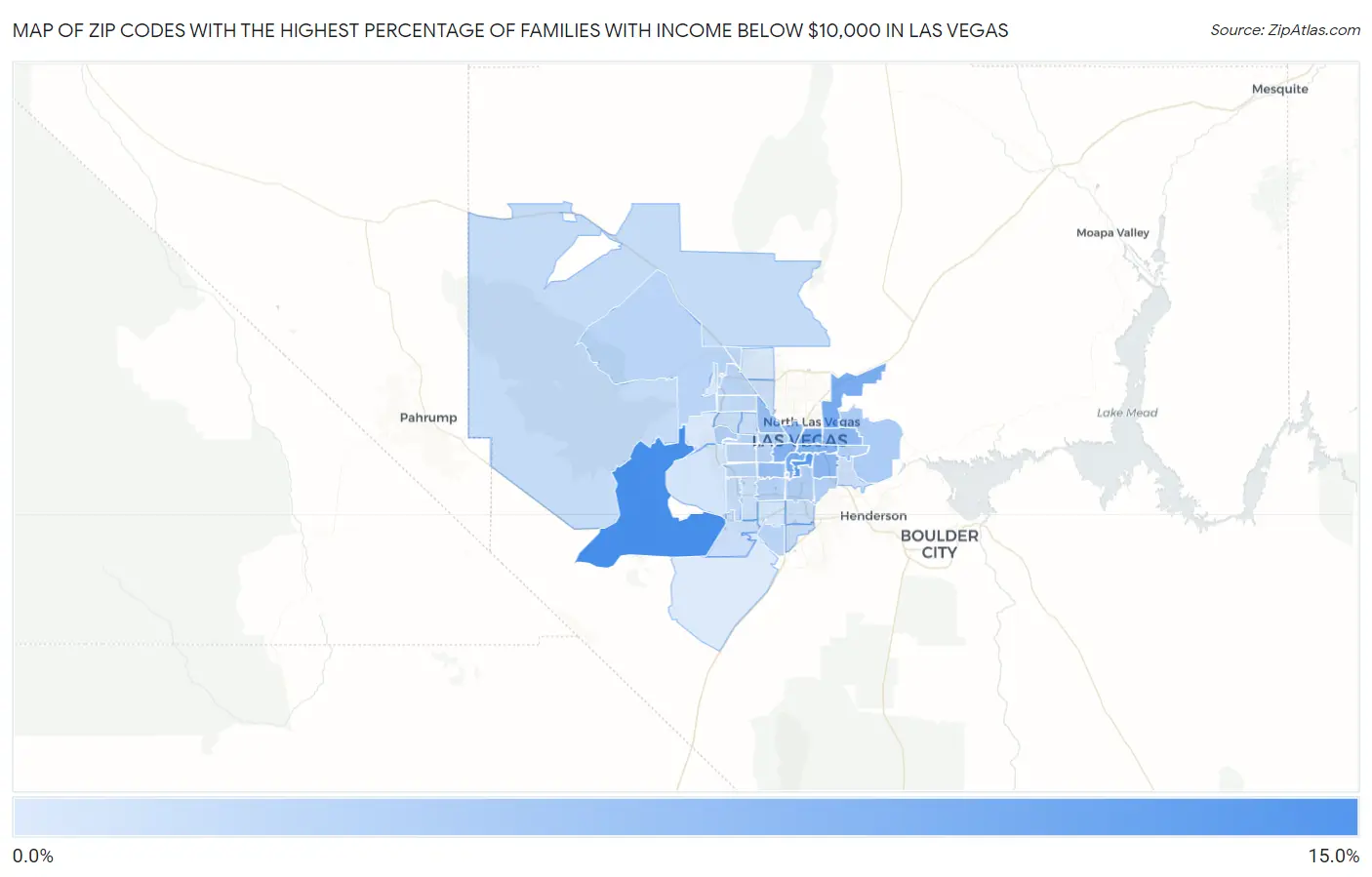 Zip Codes with the Highest Percentage of Families with Income Below $10,000 in Las Vegas Map