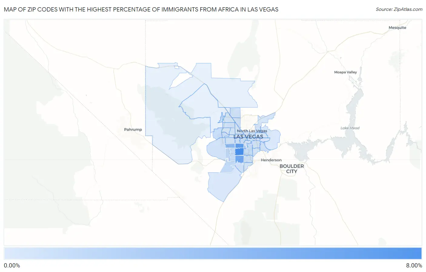 Zip Codes with the Highest Percentage of Immigrants from Africa in Las Vegas Map