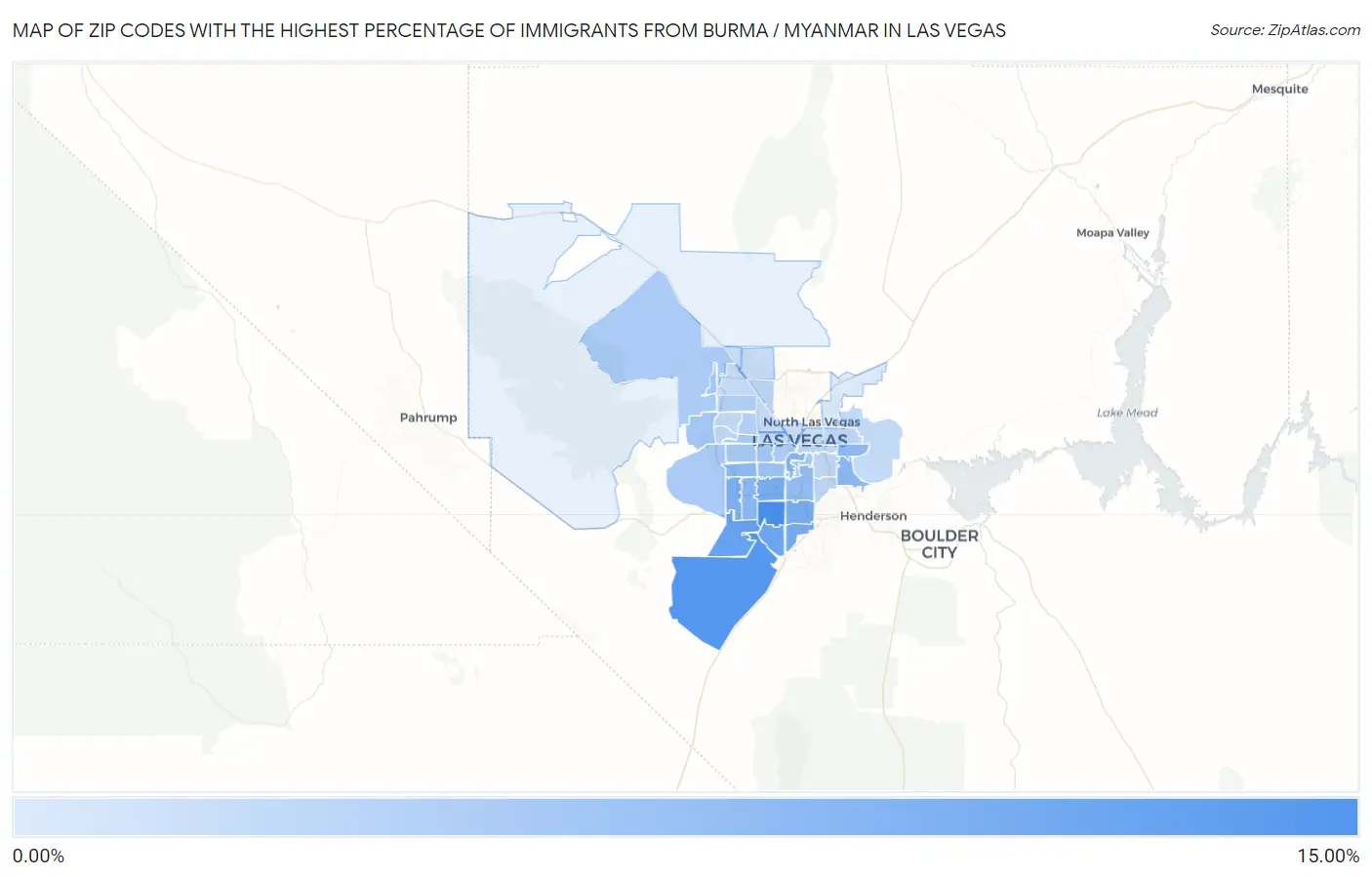Zip Codes with the Highest Percentage of Immigrants from Burma / Myanmar in Las Vegas Map