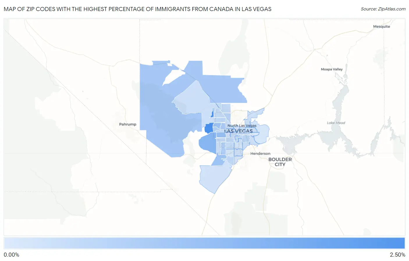 Zip Codes with the Highest Percentage of Immigrants from Canada in Las Vegas Map