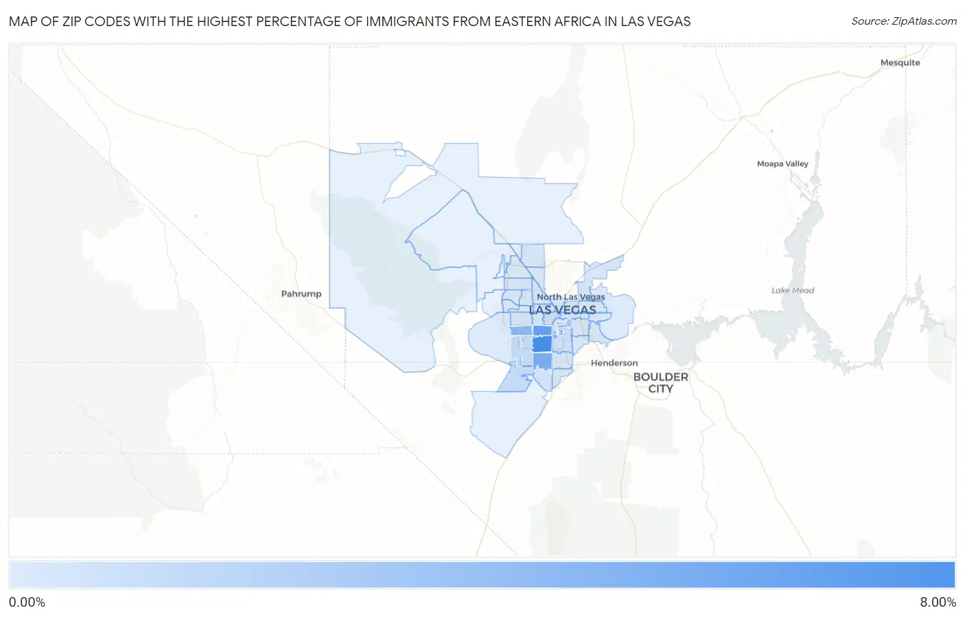 Zip Codes with the Highest Percentage of Immigrants from Eastern Africa in Las Vegas Map