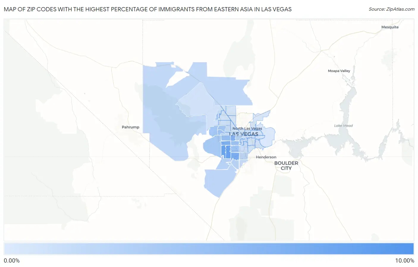 Zip Codes with the Highest Percentage of Immigrants from Eastern Asia in Las Vegas Map