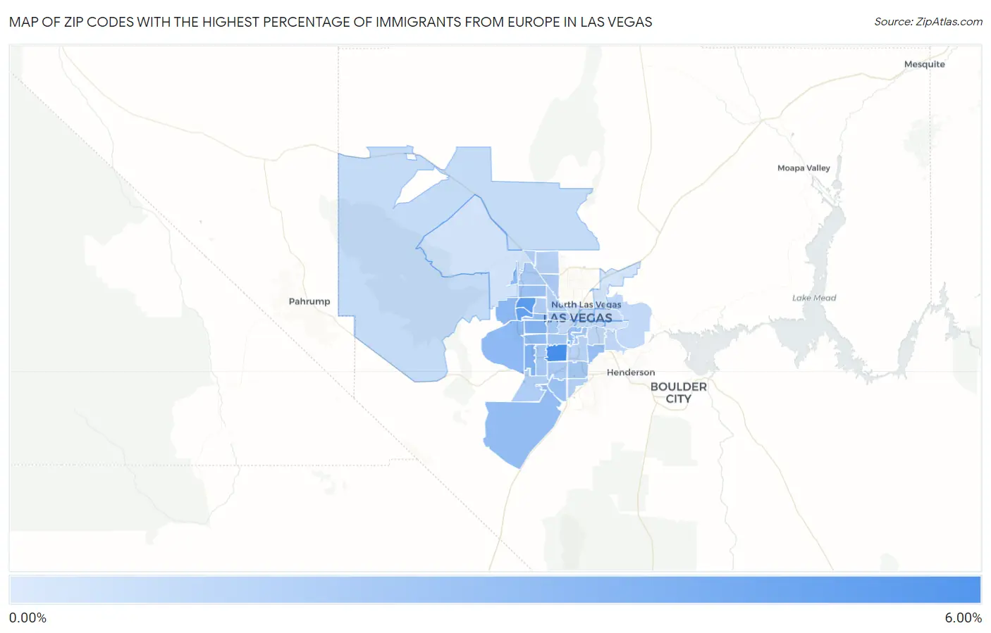 Zip Codes with the Highest Percentage of Immigrants from Europe in Las Vegas Map