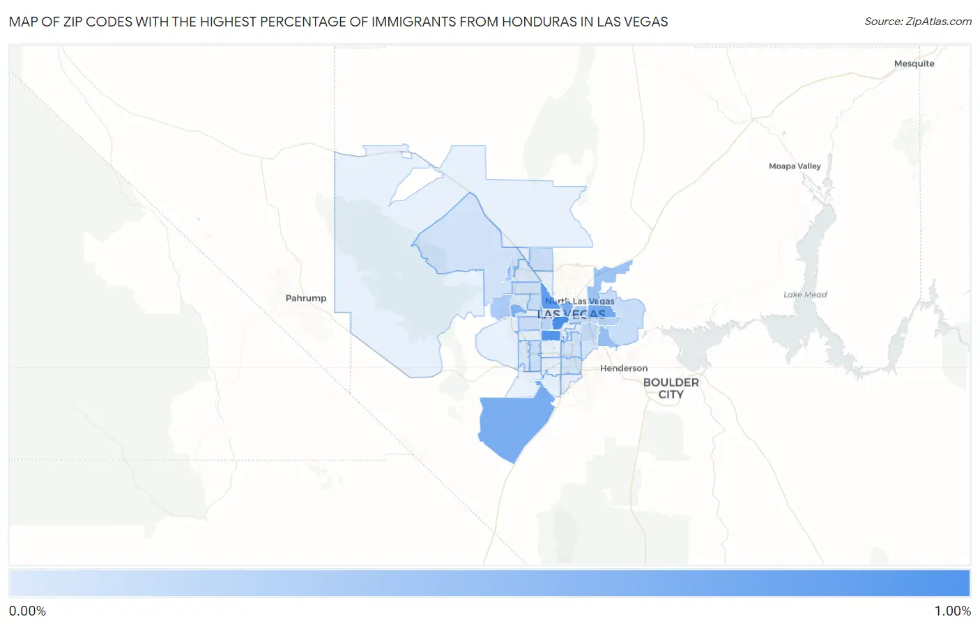 Zip Codes with the Highest Percentage of Immigrants from Honduras in Las Vegas Map