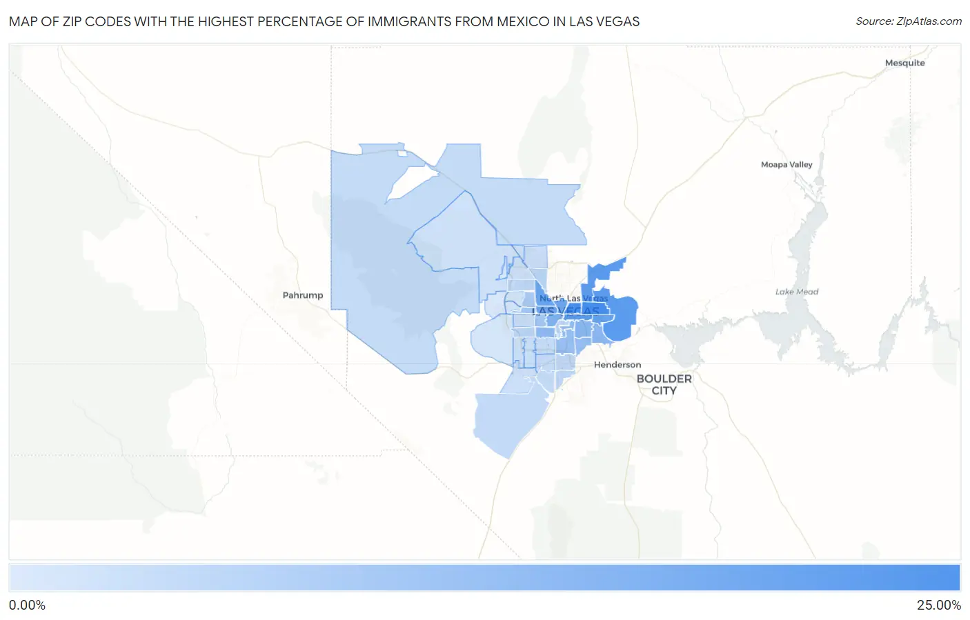 Zip Codes with the Highest Percentage of Immigrants from Mexico in Las Vegas Map