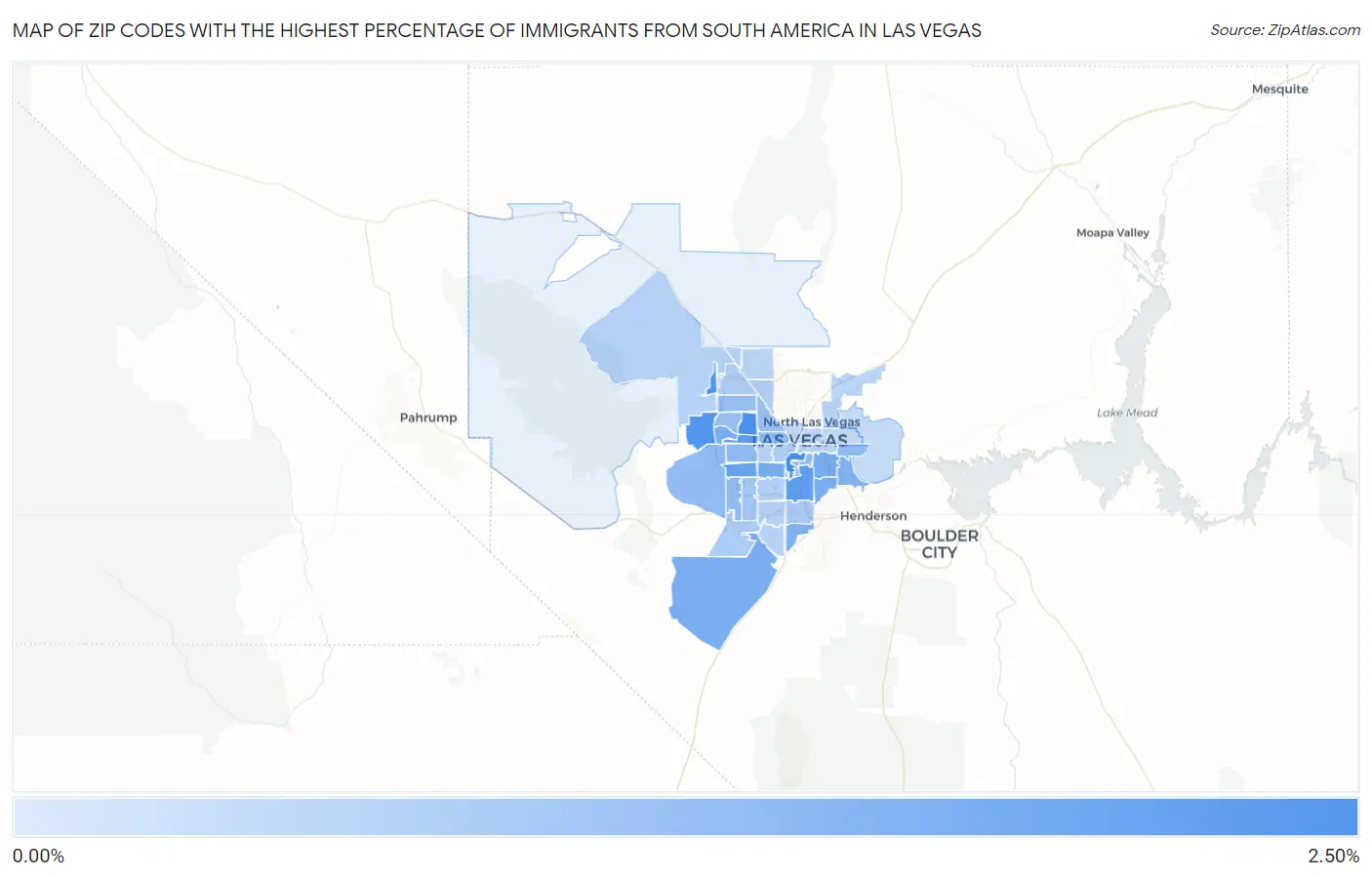Zip Codes with the Highest Percentage of Immigrants from South America in Las Vegas Map