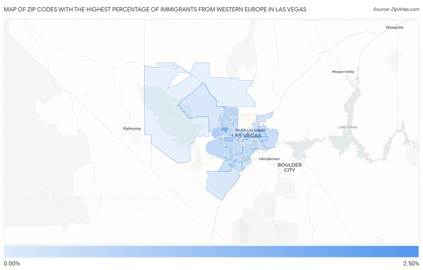 Zip Codes with the Highest Percentage of Immigrants from Western Europe in Las Vegas Map