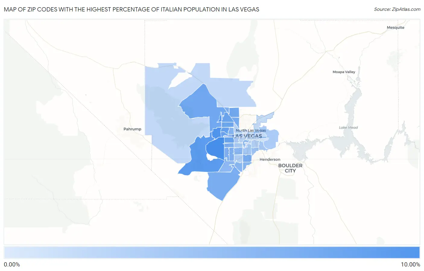 Zip Codes with the Highest Percentage of Italian Population in Las Vegas Map