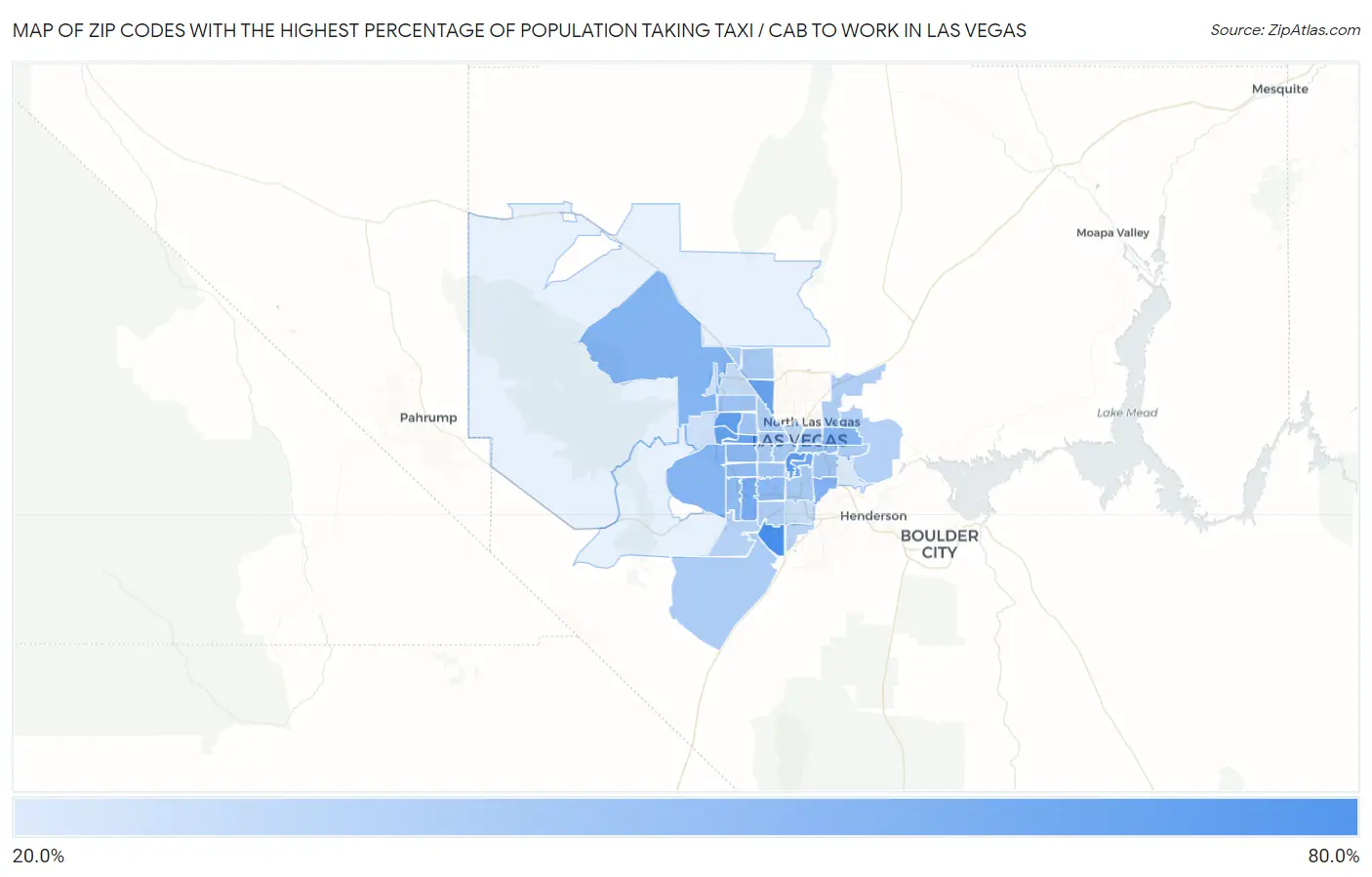 Zip Codes with the Highest Percentage of Population Taking Taxi / Cab to Work in Las Vegas Map