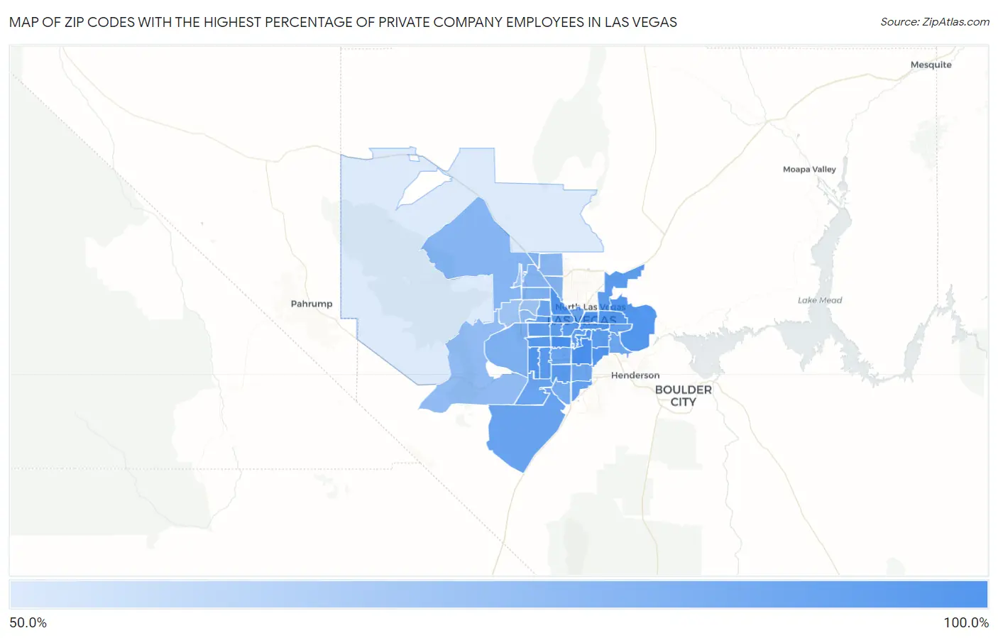 Zip Codes with the Highest Percentage of Private Company Employees in Las Vegas Map