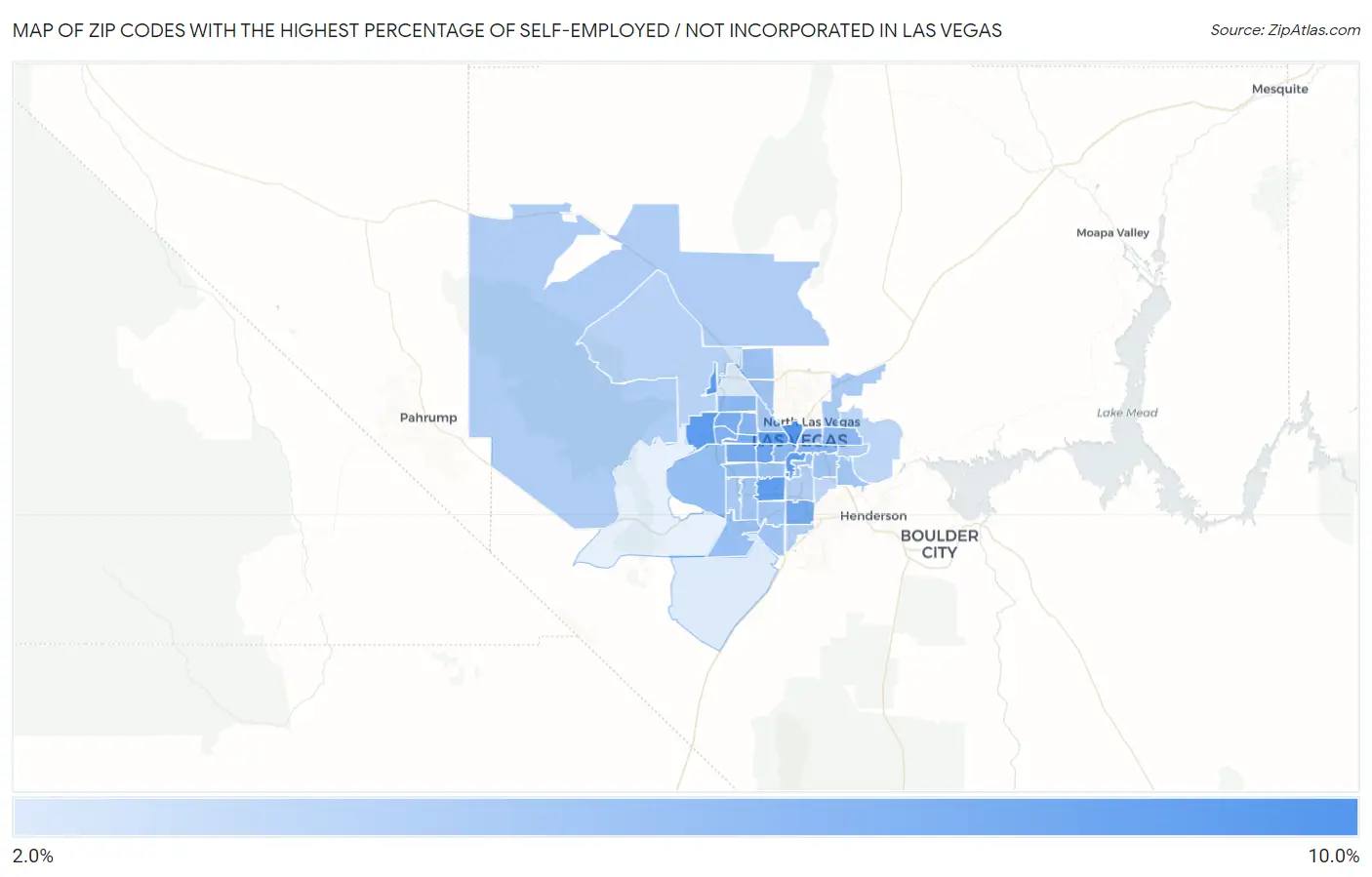 Zip Codes with the Highest Percentage of Self-Employed / Not Incorporated in Las Vegas Map