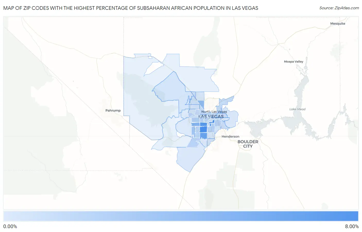 Zip Codes with the Highest Percentage of Subsaharan African Population in Las Vegas Map