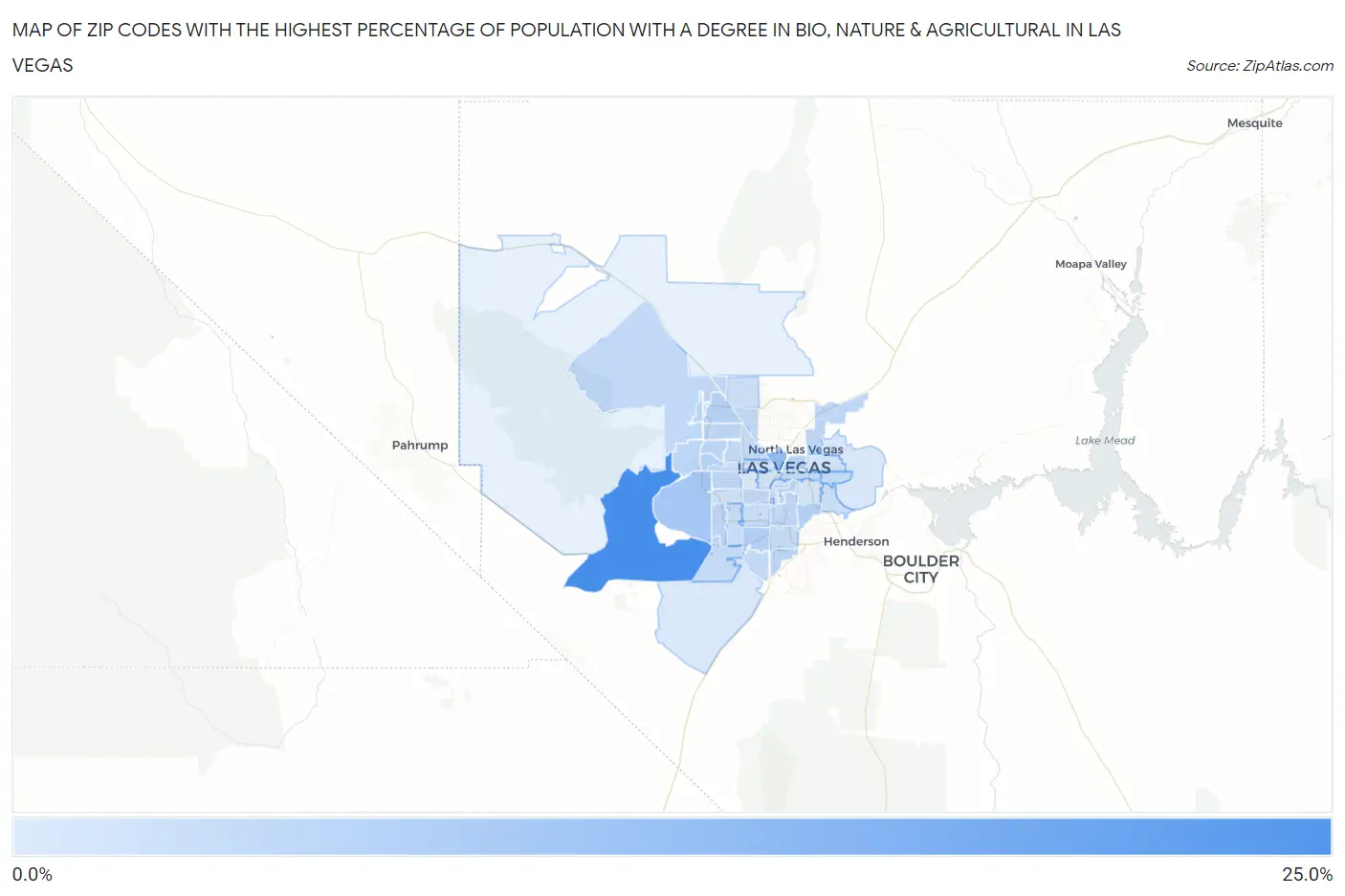 Zip Codes with the Highest Percentage of Population with a Degree in Bio, Nature & Agricultural in Las Vegas Map