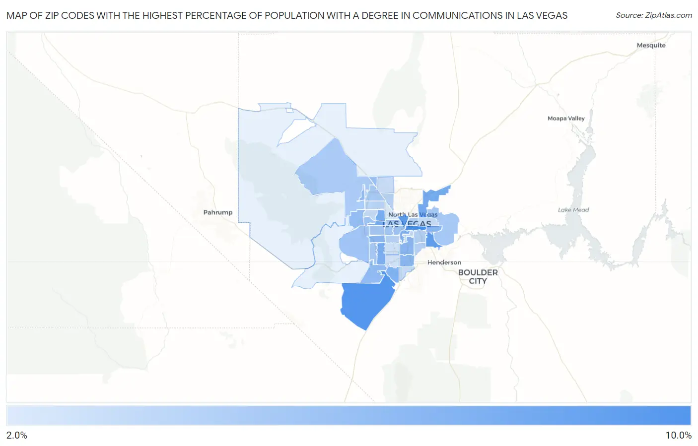 Zip Codes with the Highest Percentage of Population with a Degree in Communications in Las Vegas Map